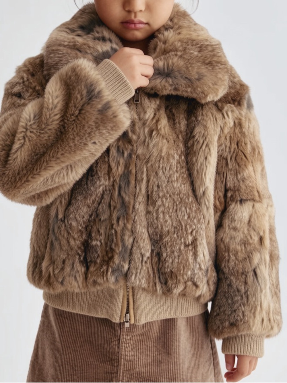 VTG Fur Bomber Jacket Rabbit Coney Zip Up Lined Multi-Tone Luxe 70s 80s Size 5